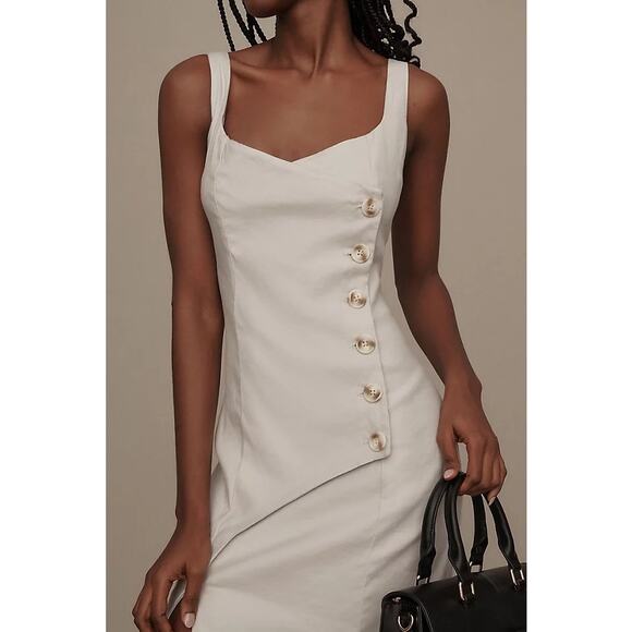 Anthropologie NWT Linen Square Neck Button Wrap Midi Dress Ivory XL - Picture 3 of 10